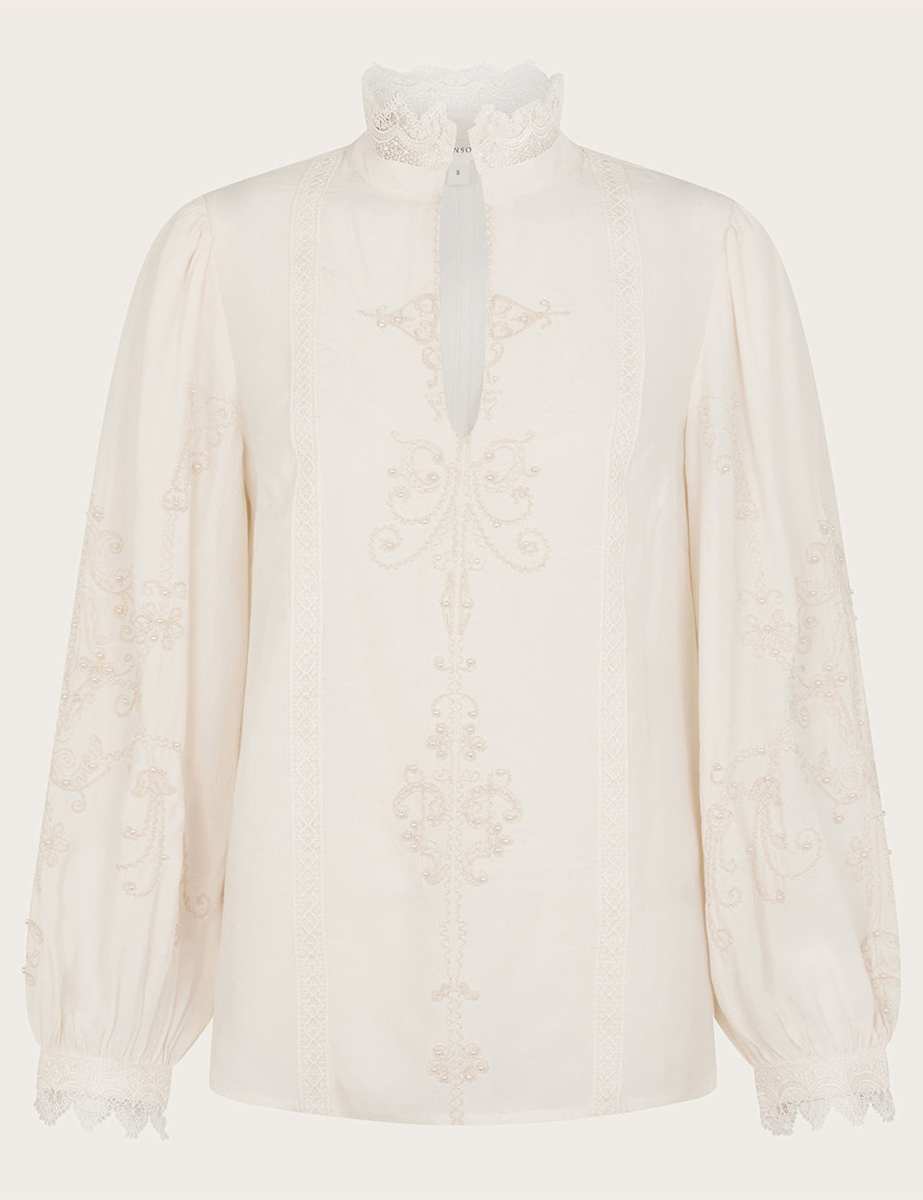 Embroidered V-Neck Lace Detail Bouse 1 of 5