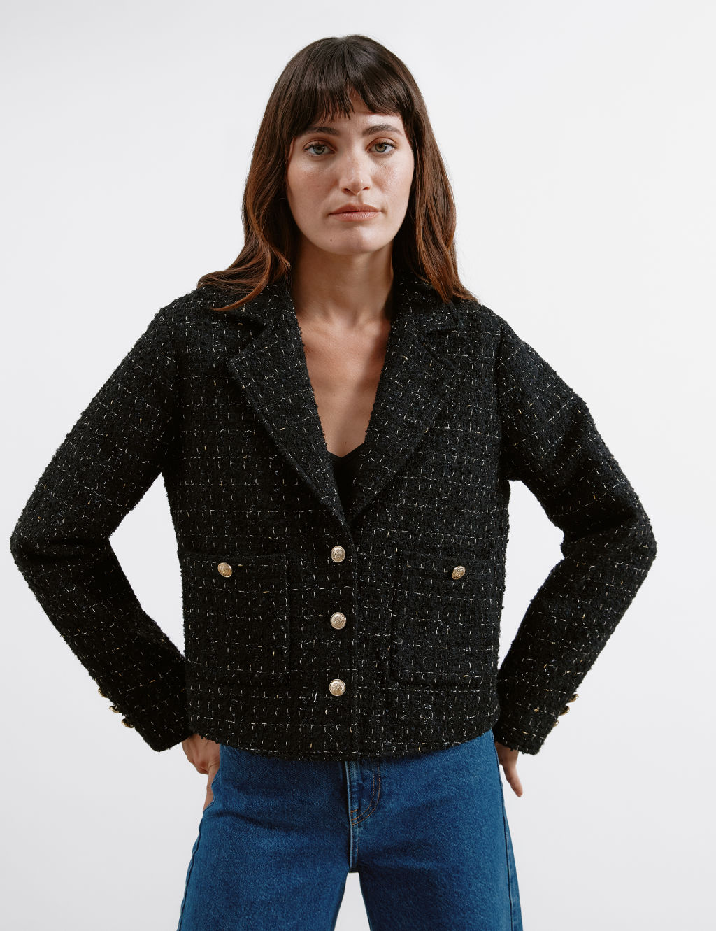 Wool Blend Tweed Short Jacket