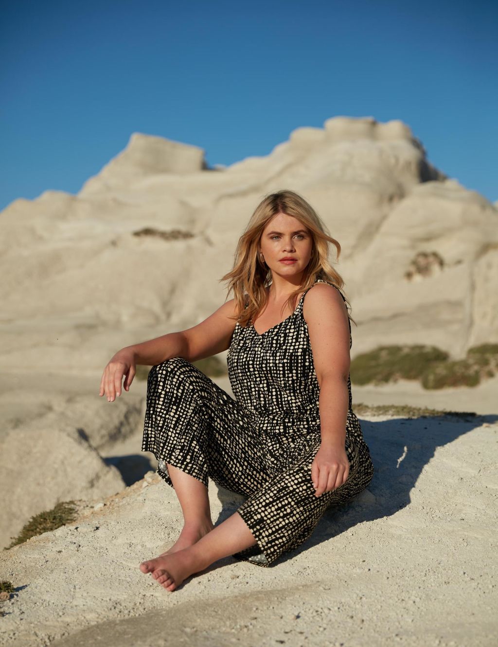 Jersey Printed Sleeveless Wide Leg Jumpsuit
