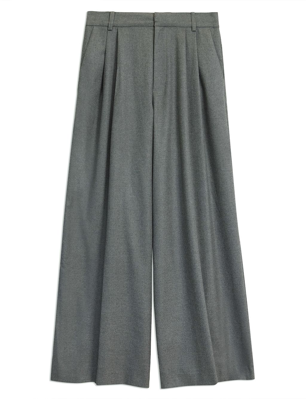 Flannel Pleat Front Wide Leg Trousers