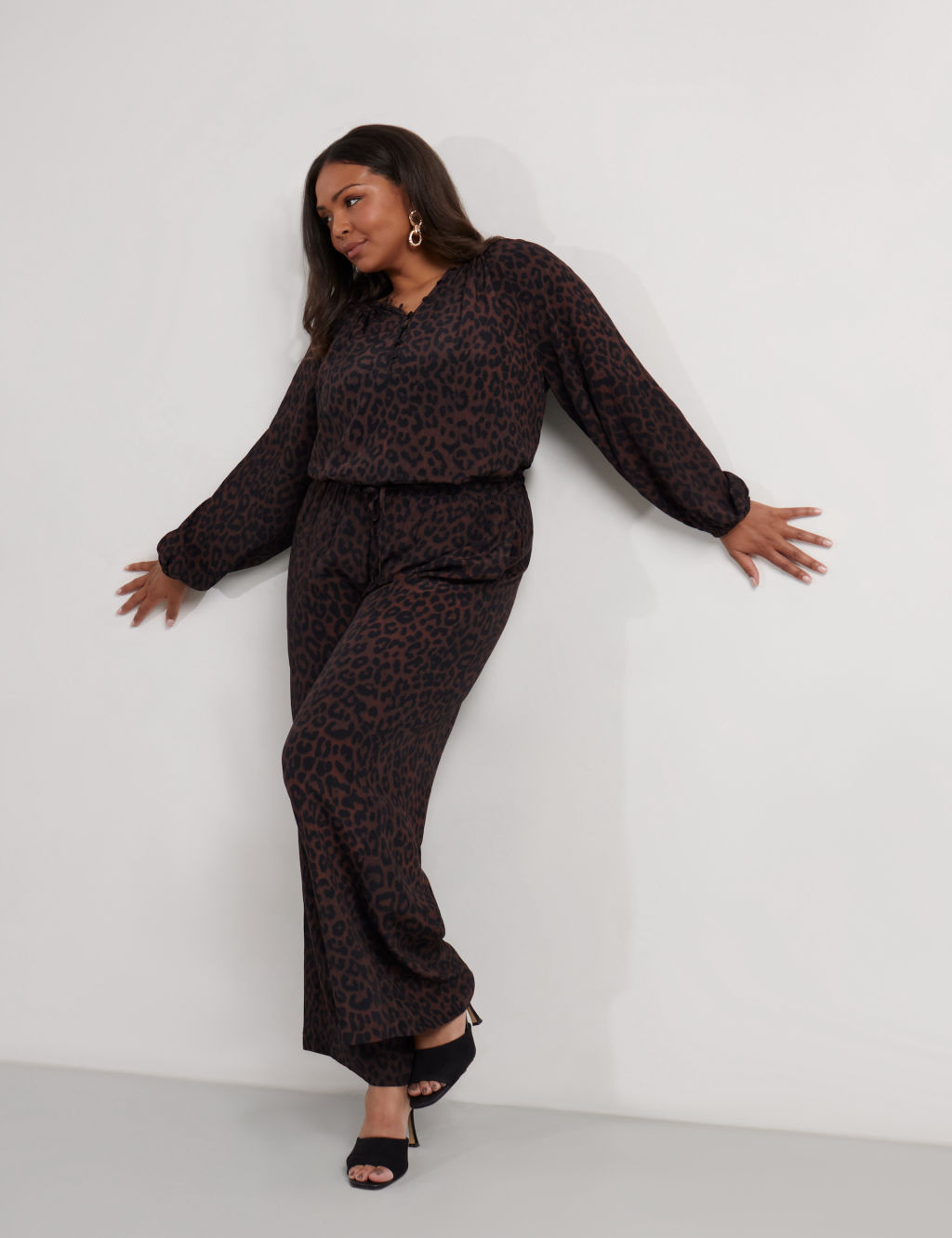 Animal Print Drawstring Wide Leg Trousers