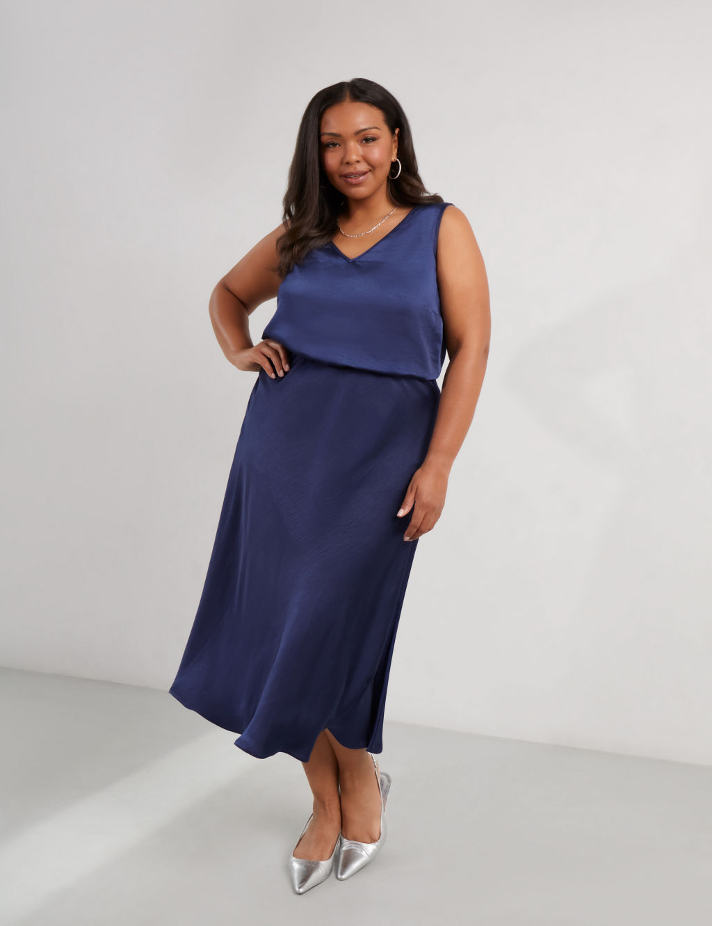 Satin Midi A-Line Skirt
