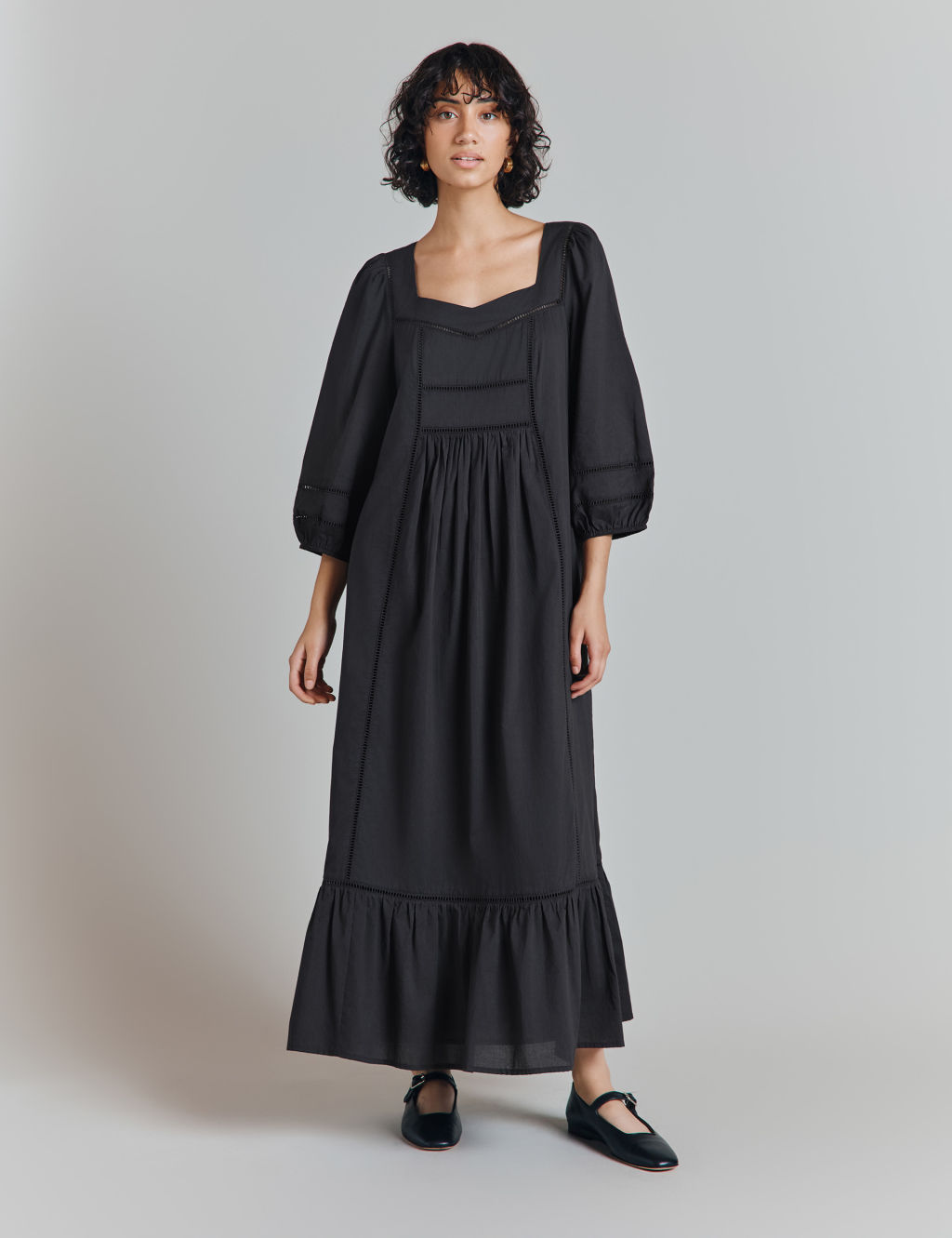 Pure Cotton Sweetheart Neck Midaxi Dress