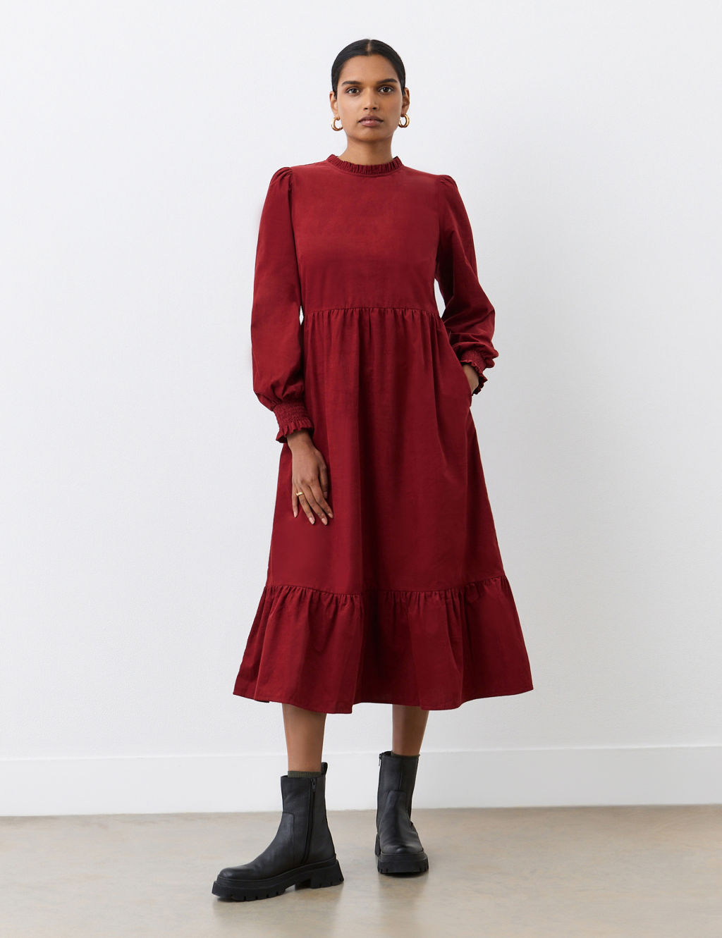Cord Midi Tiered Dress