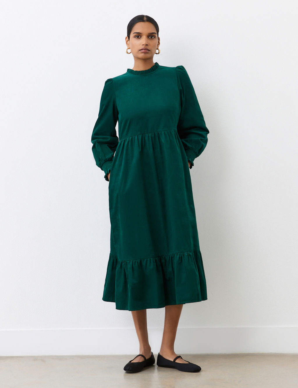 Cord Midi Tiered Dress