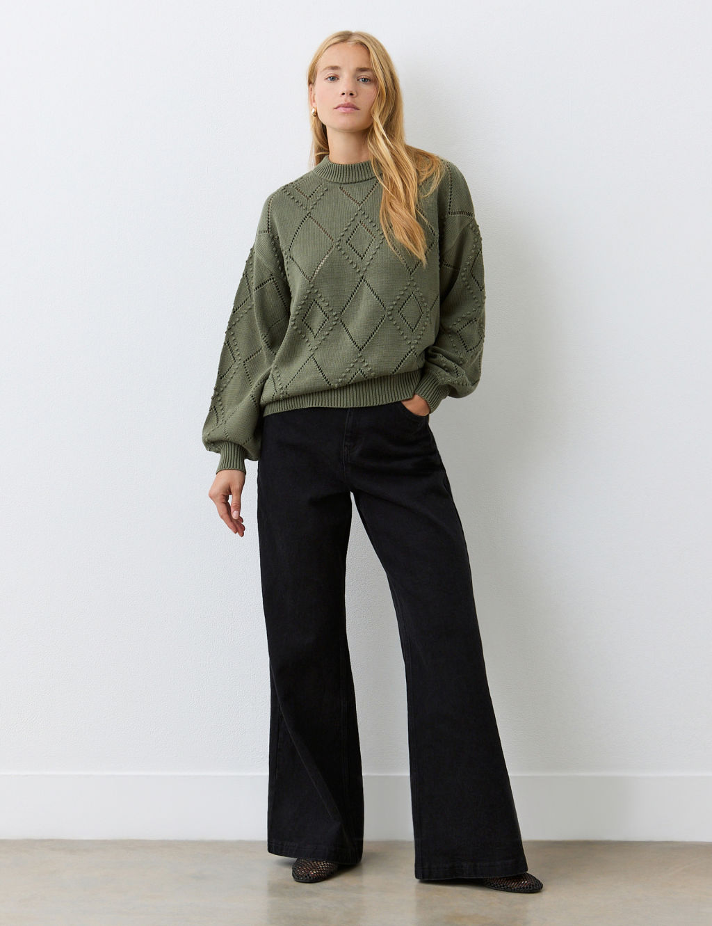 Pure Cotton Textured Diamond Pattern Jumper