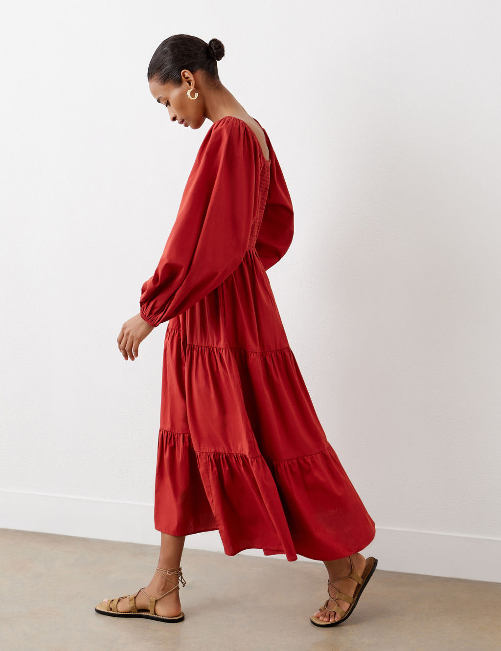 Pure Cotton Square Neck Midi Tiered Dress | Finery London | M&S