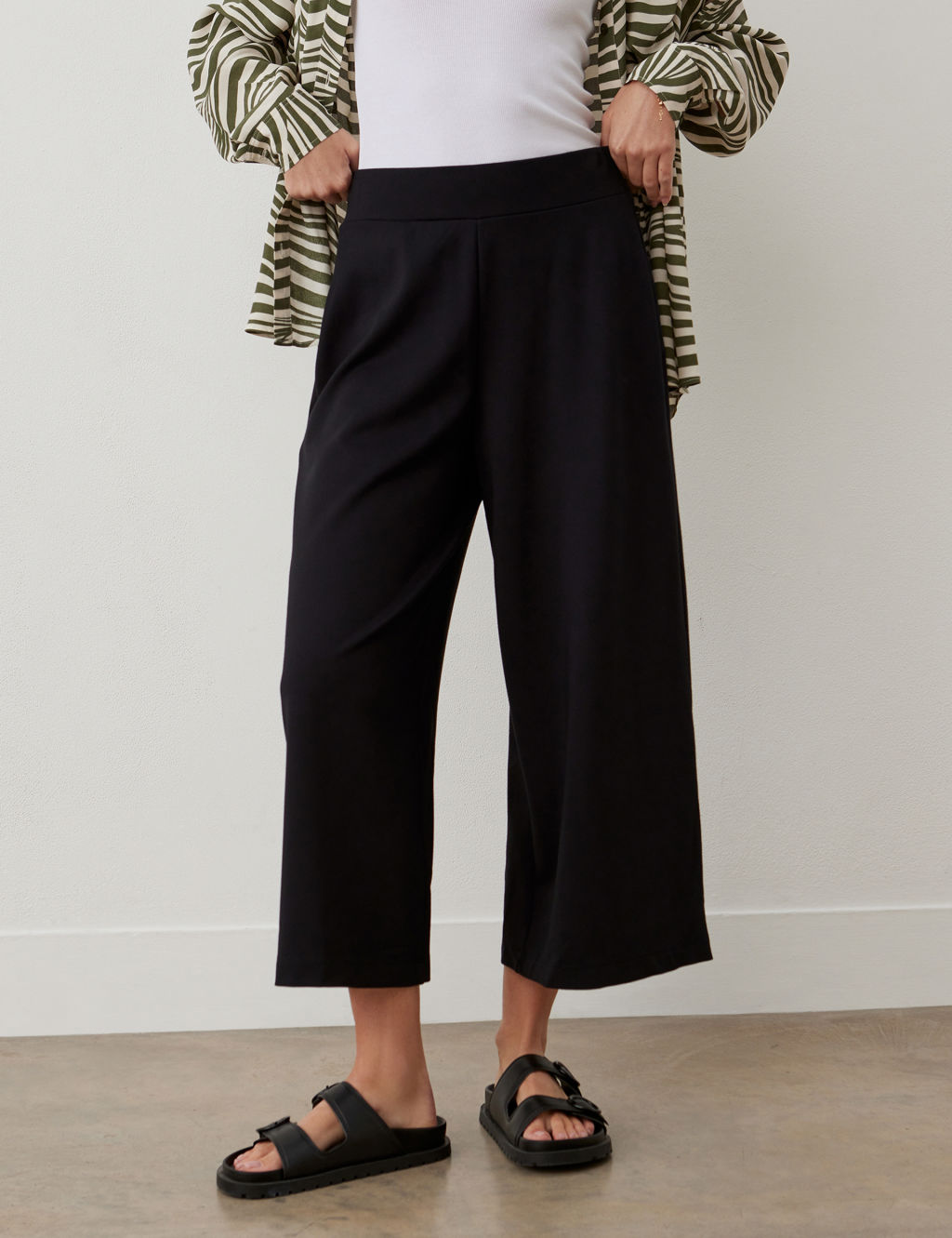 Jersey Wide Leg Cropped Trousers