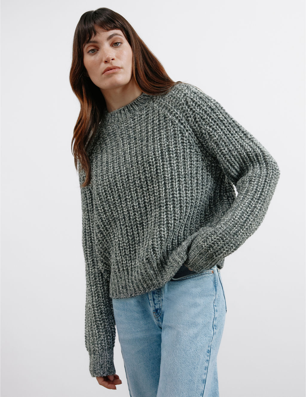 Wool Blend Ribbed Crew Neck Jumper
