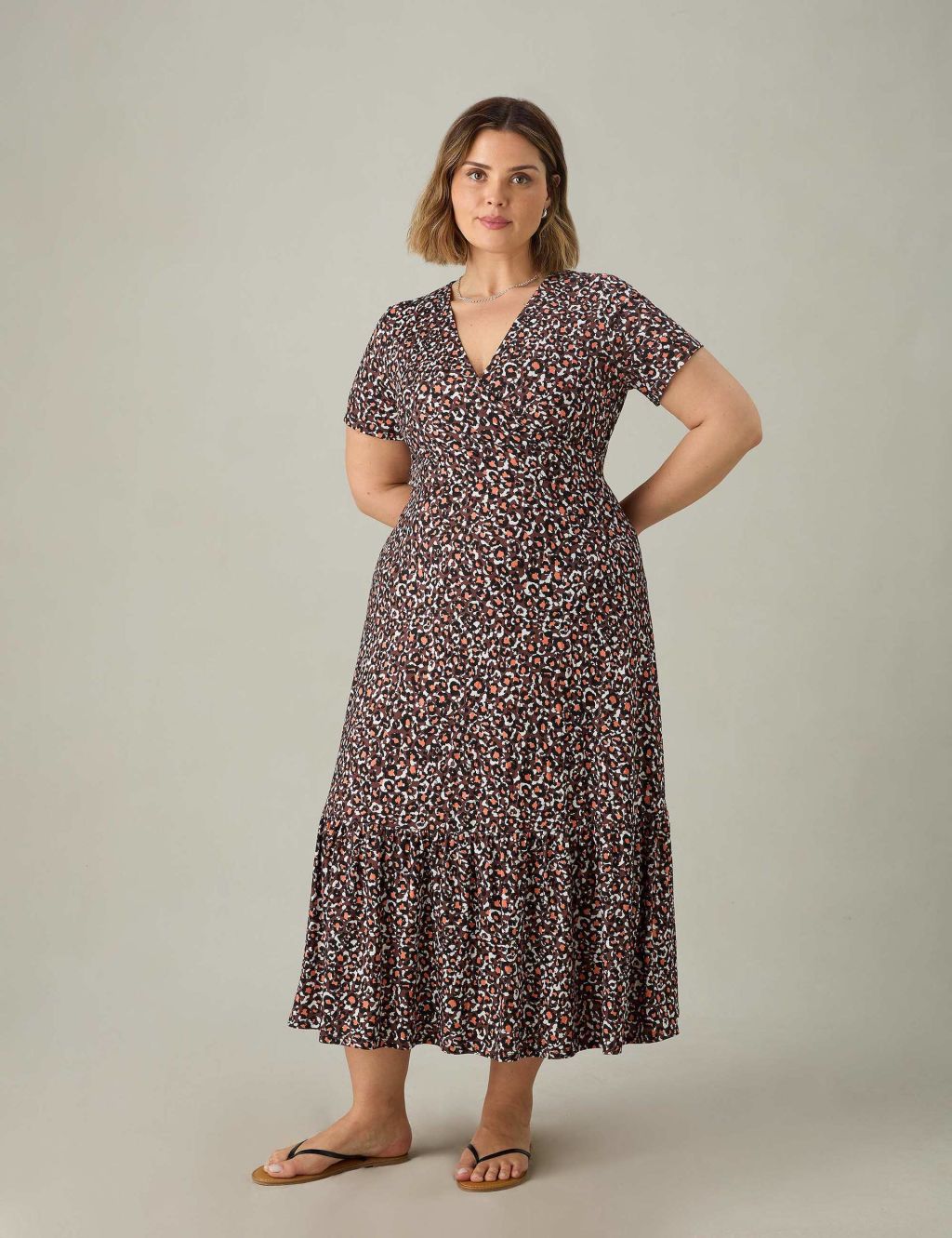 Leopard Print V-Neck Midi Wrap Dress