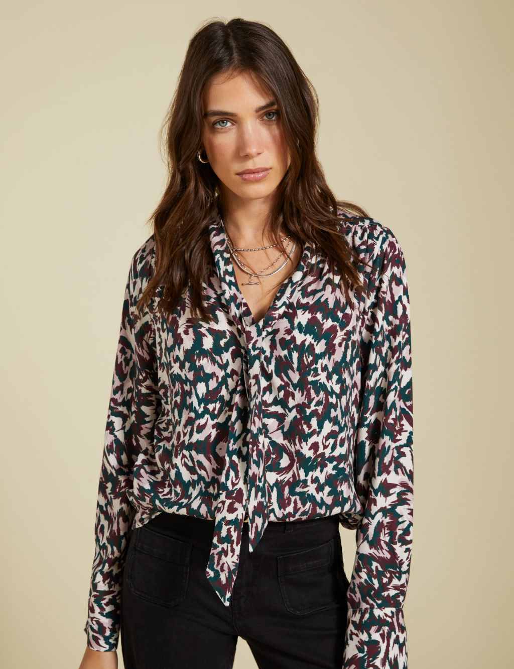 Printed Tie Neck Blouse