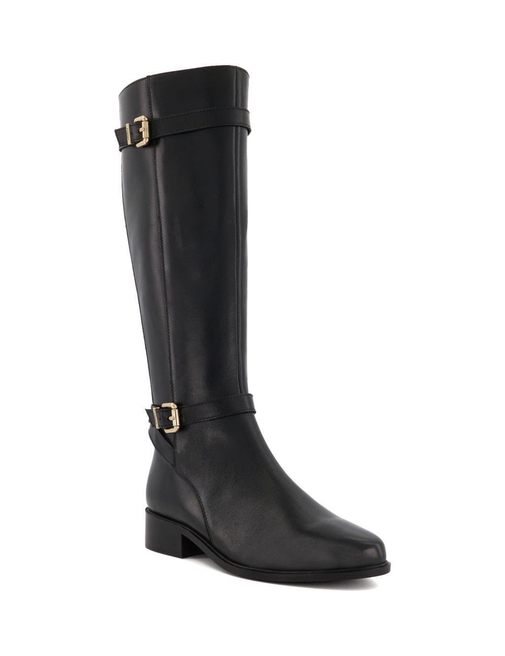 Leather Buckle Block Heel Knee High Boots 1 of 4