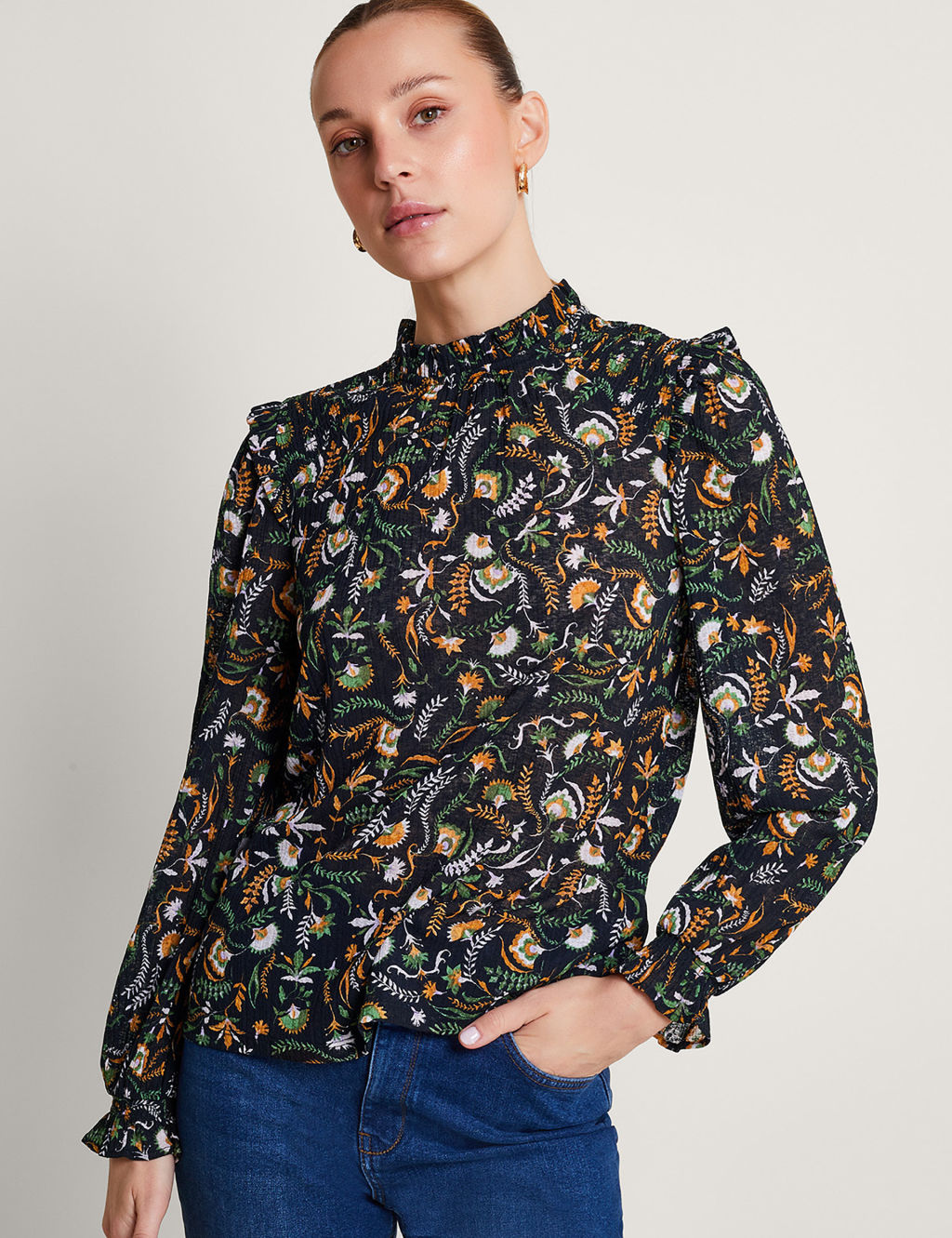Floral High Neck Frill Detail Blouse | Monsoon | M&S