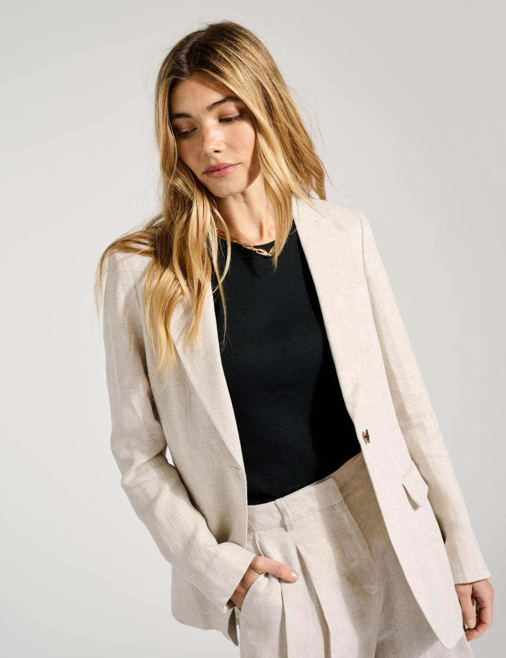 Linen Blend Tailored Single Breasted Blazer