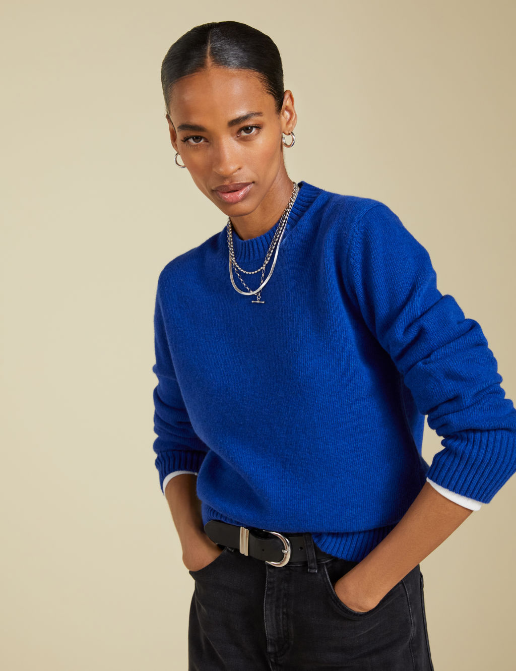 Merino Wool Blend Crew Neck Jumper