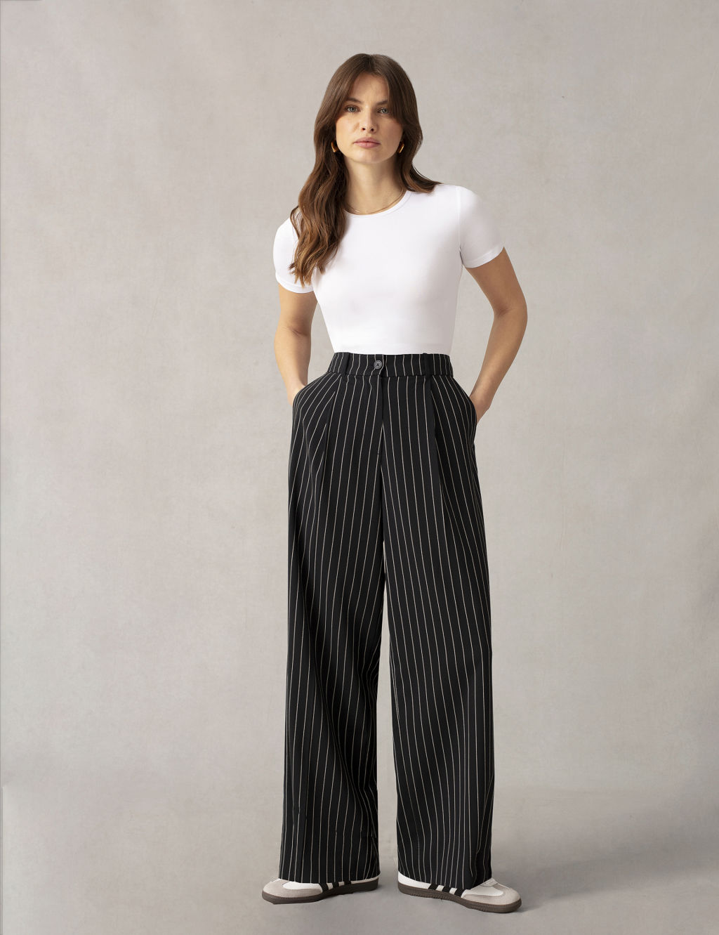 Pinstripe Straight Leg Trousers