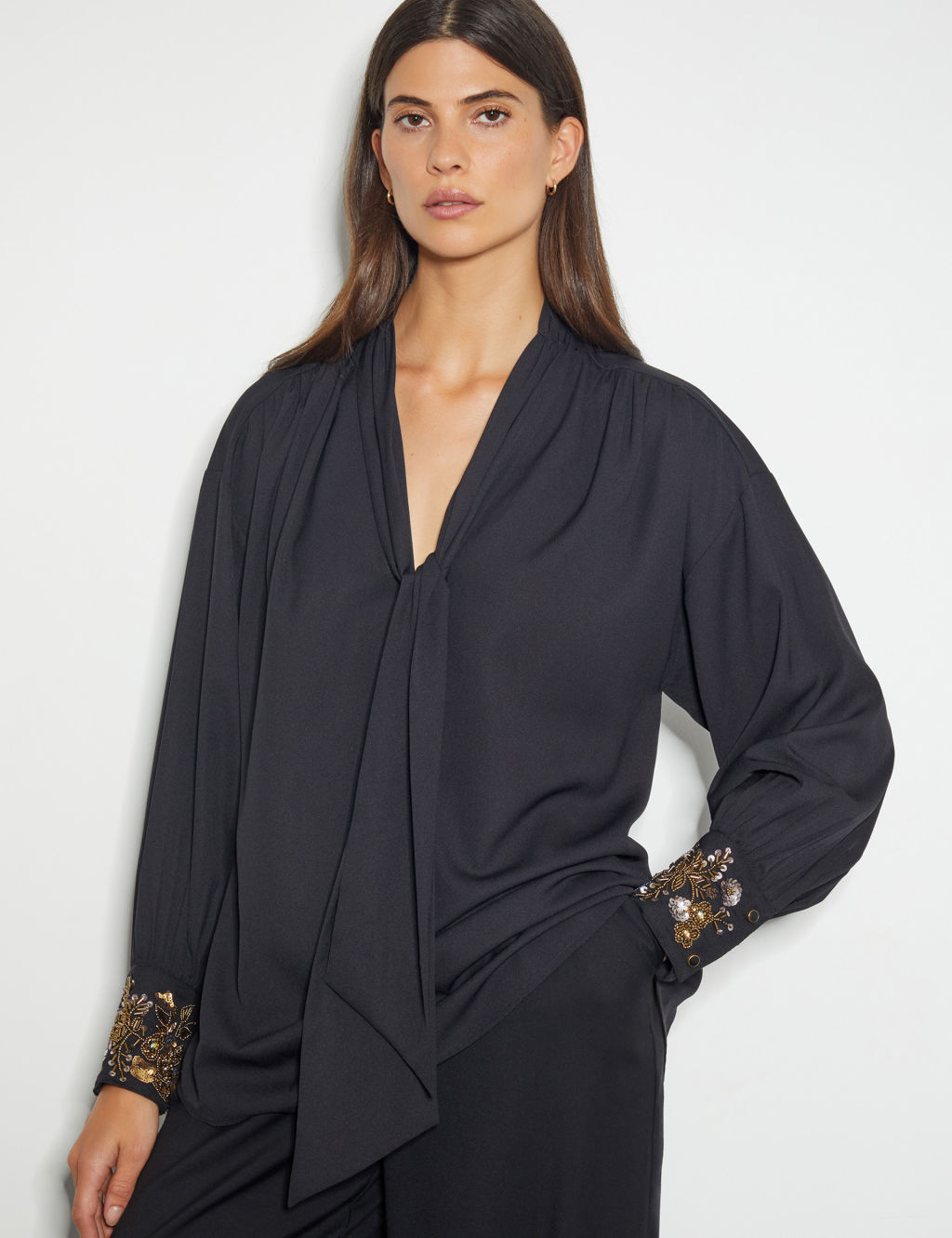 Embellished Tie Front Blouse