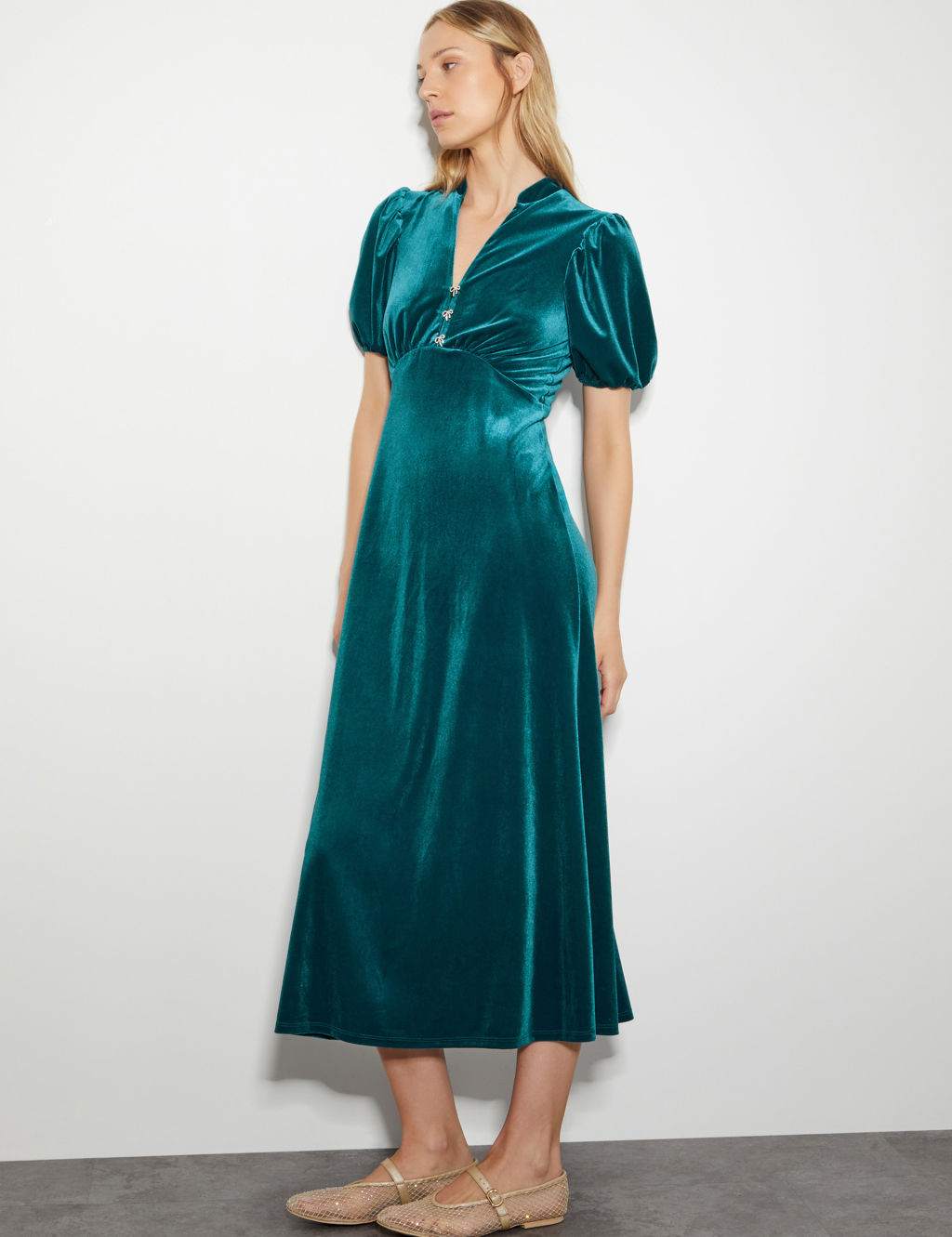 Velvet V-Neck Maxi Shift Dress