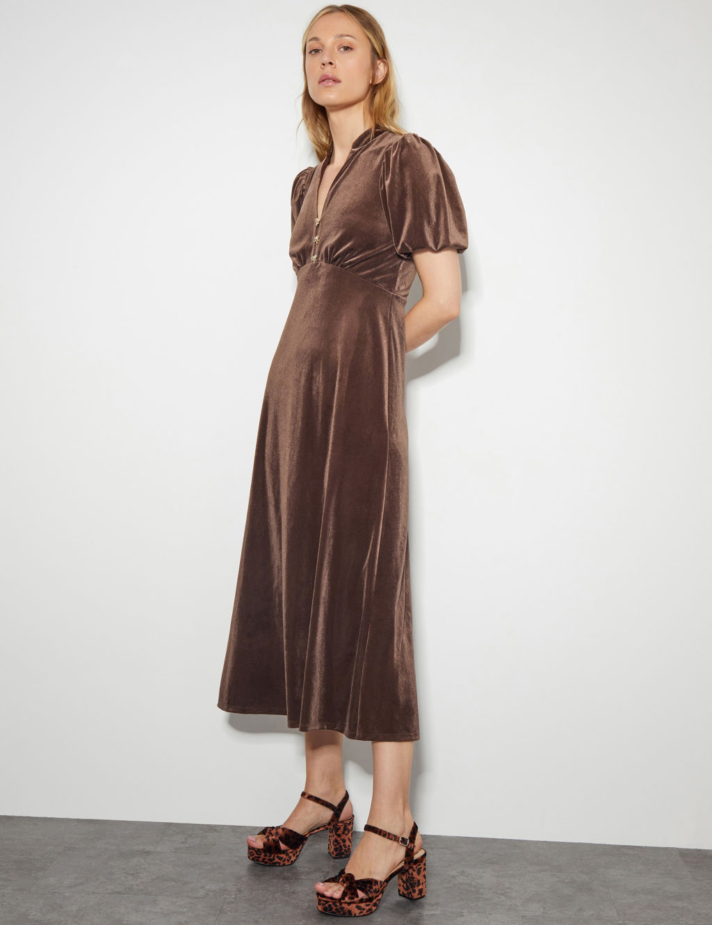 Velvet V-Neck Maxi Shift Dress