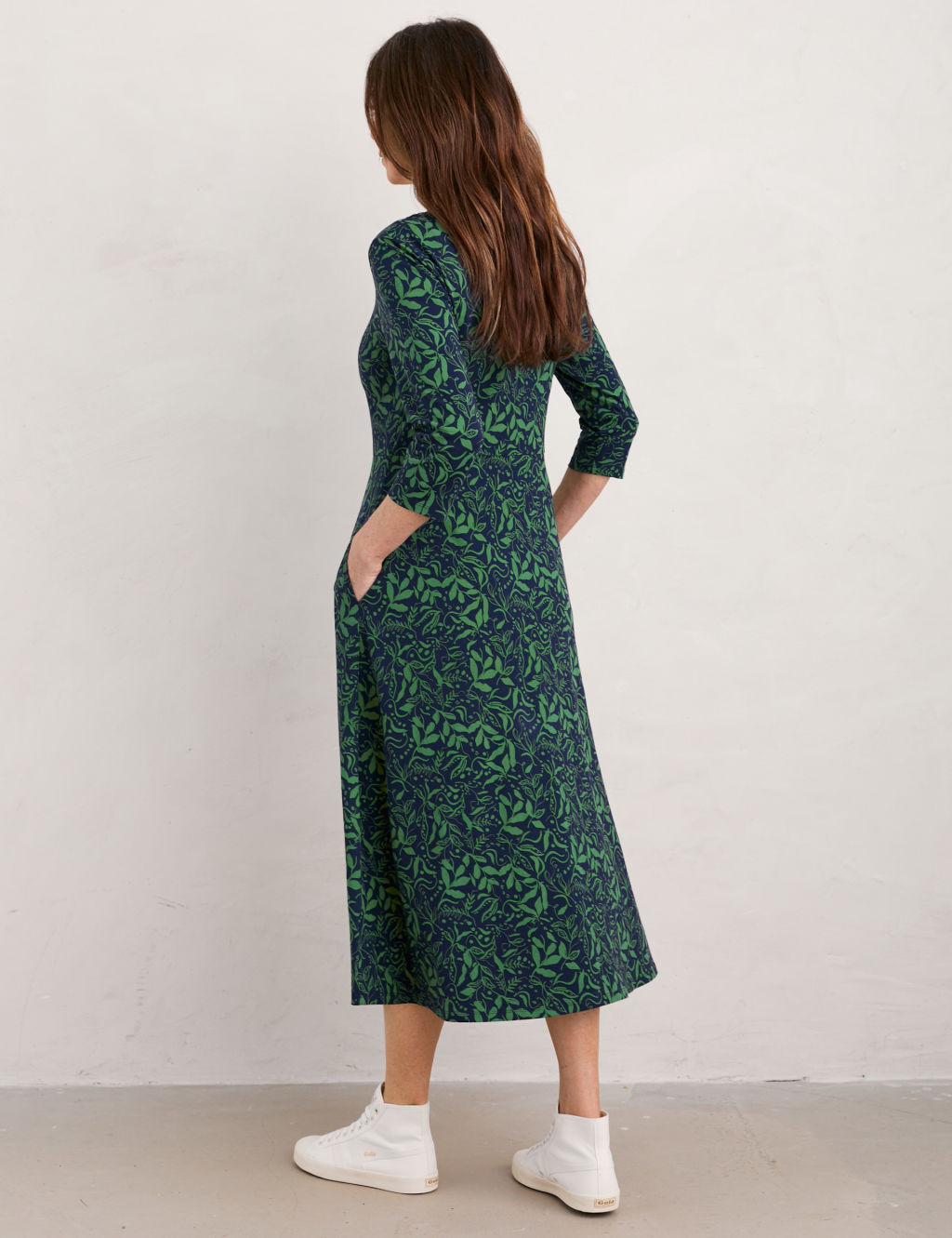 Cotton Rich Leaf Print Midi Waisted Dress | Seasalt Cornwall | M&S
