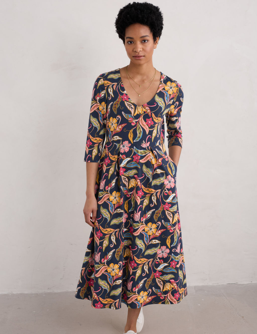 Cotton Rich Floral Scoop Neck Midi Dress 2 of 5