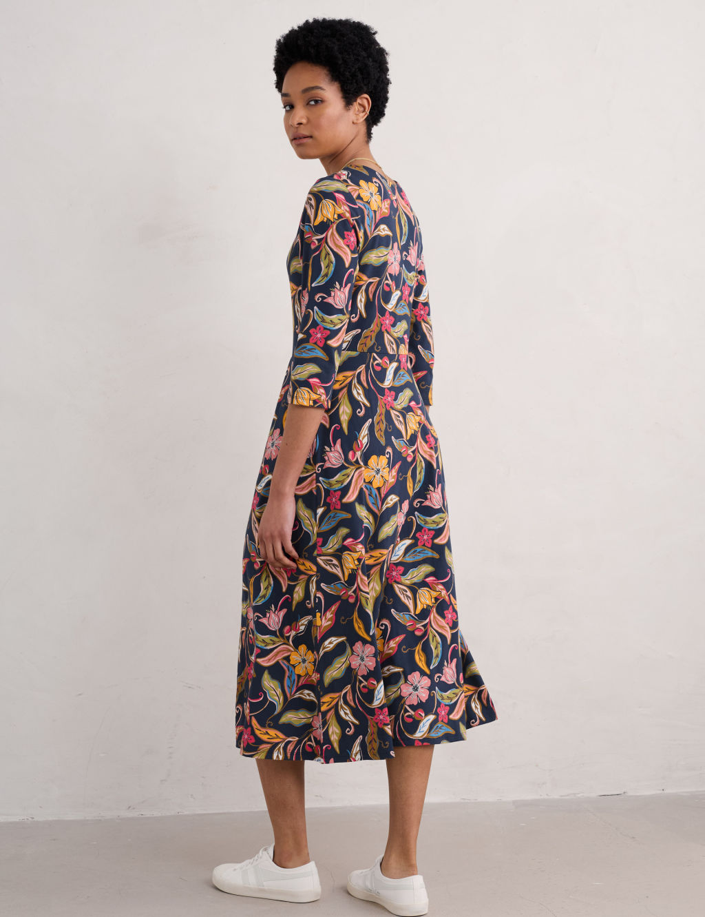 Cotton Rich Floral Scoop Neck Midi Dress 5 of 5