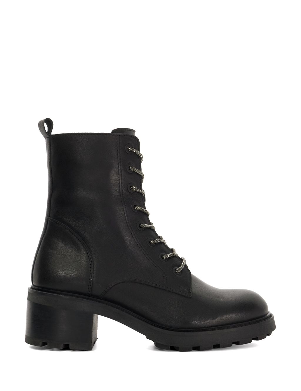 Leather Block Heel Round Toe Ankle Boots