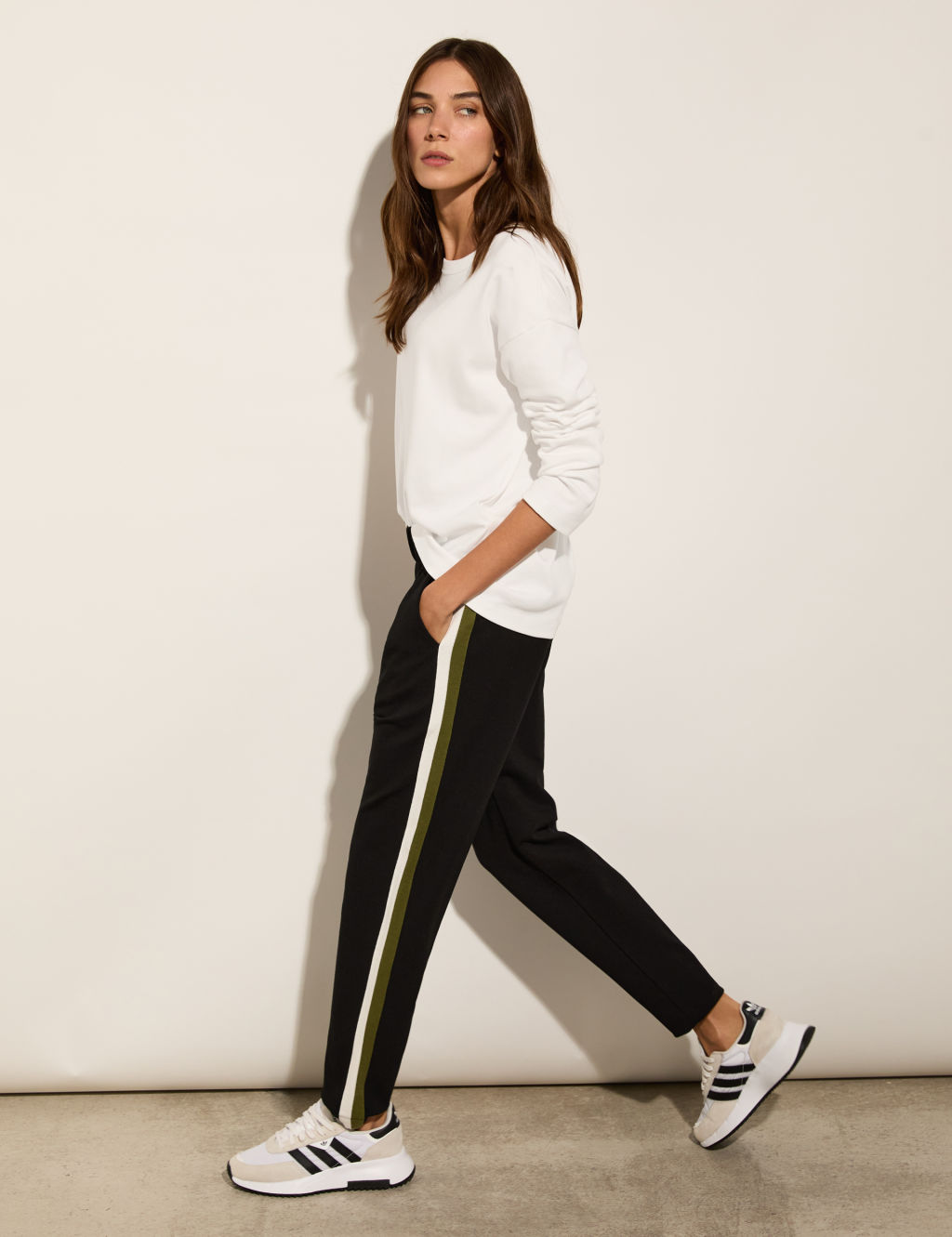 Side Stripe Straight Leg Ankle Grazer Trousers