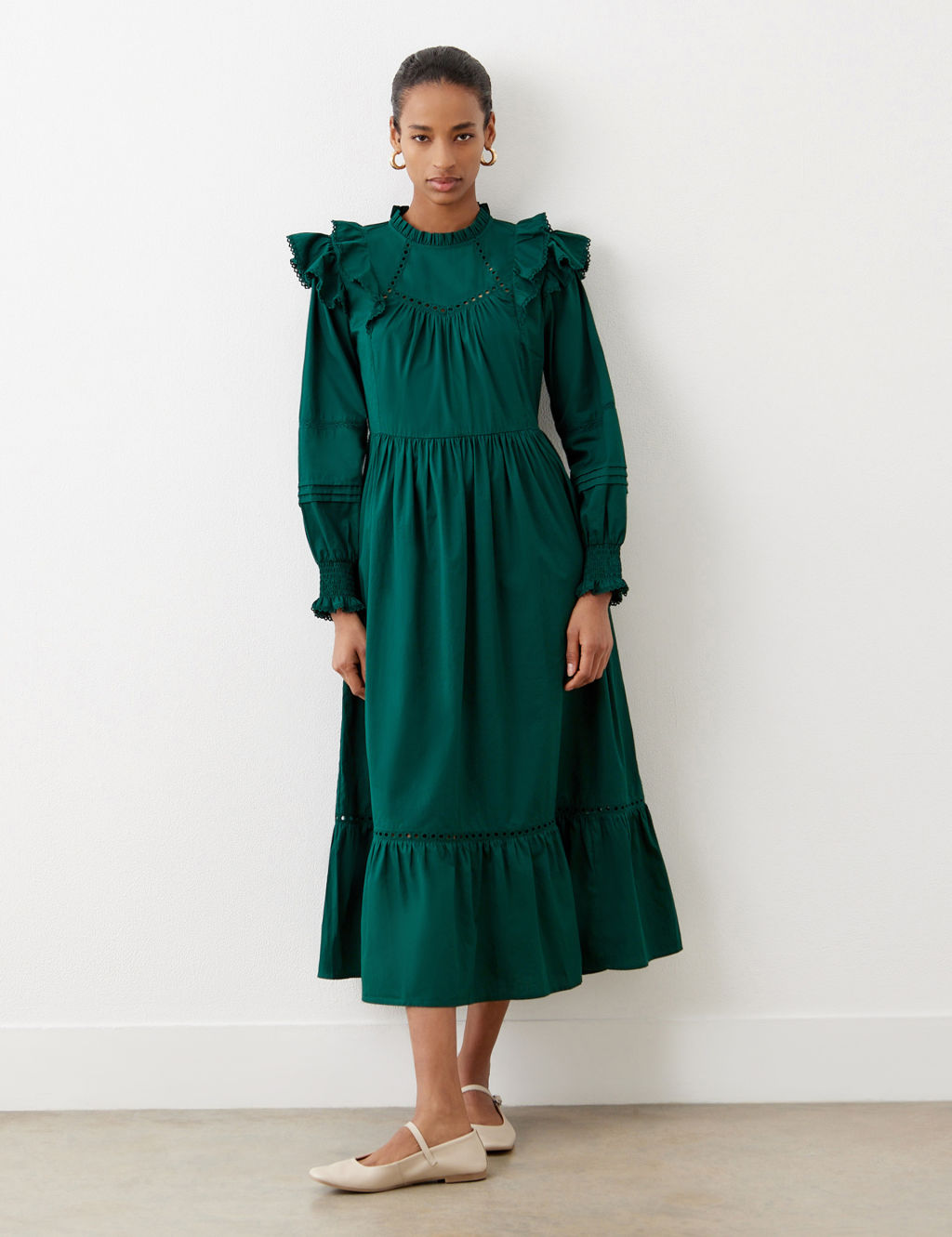 Pure Cotton Ruffle Midi Tiered Dress