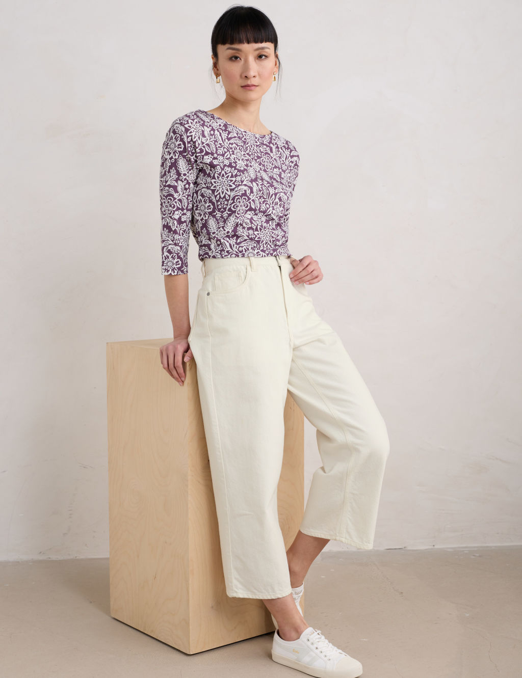 Cotton Rich Floral Slash Neck Top