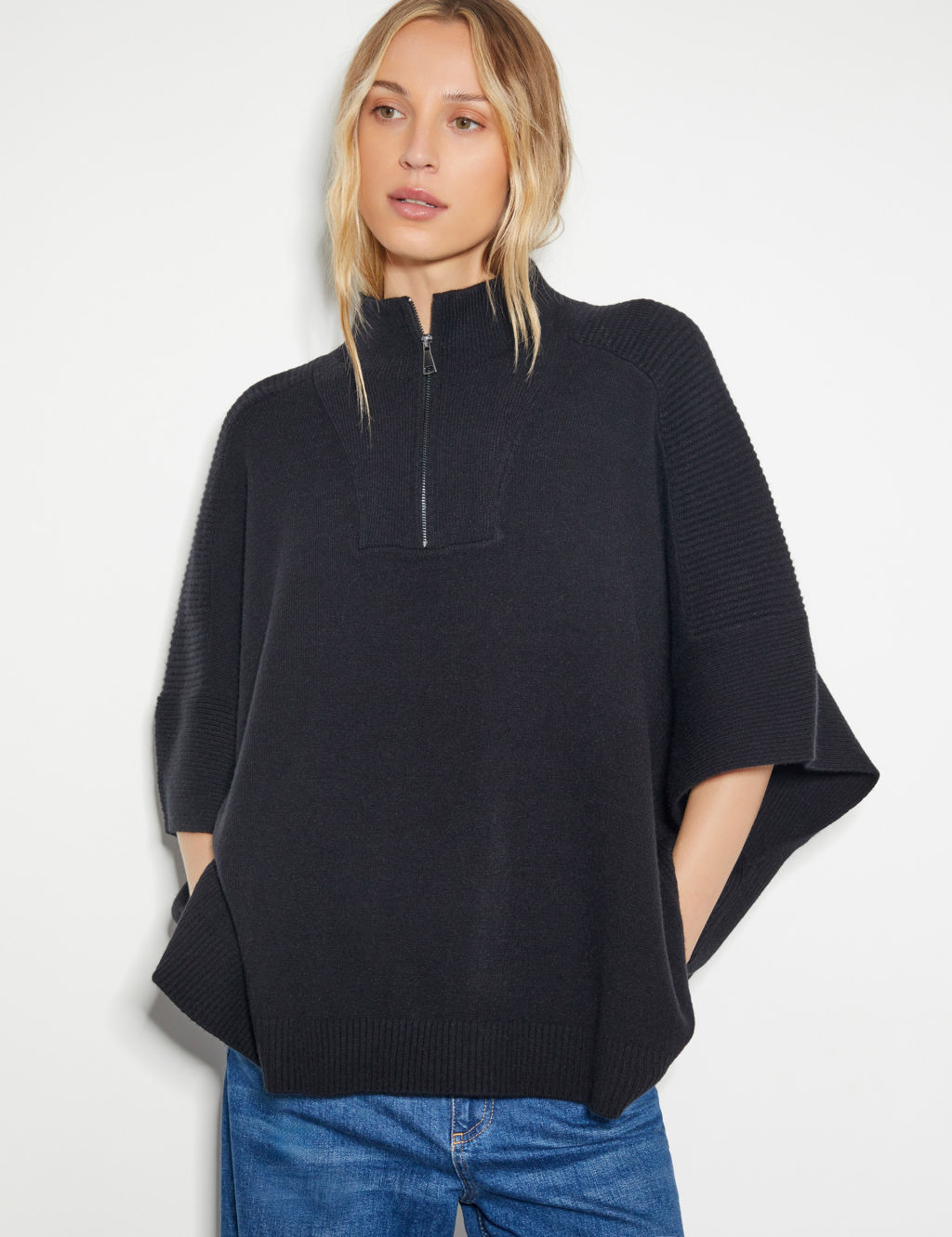 Knitted Half Zip Poncho