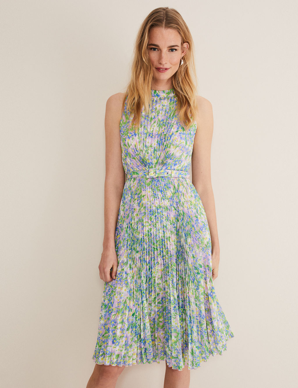 Floral High Neck Pleated Midi Waisted Dress | Phase Eight | M&S