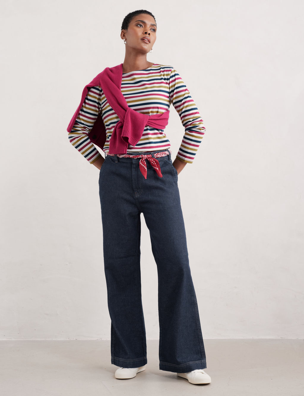 Pure Cotton Striped Slash Neck Top