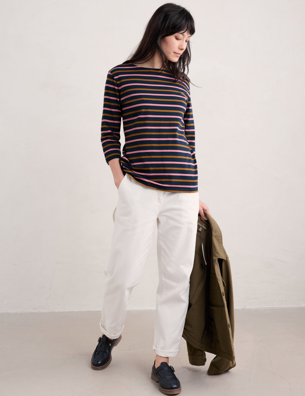 Pure Cotton Striped Crew Neck Top