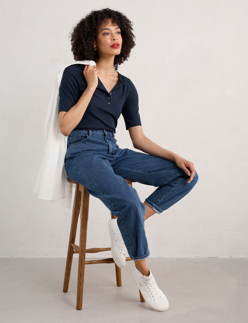 Cotton Rich Ribbed Button Detail Top
