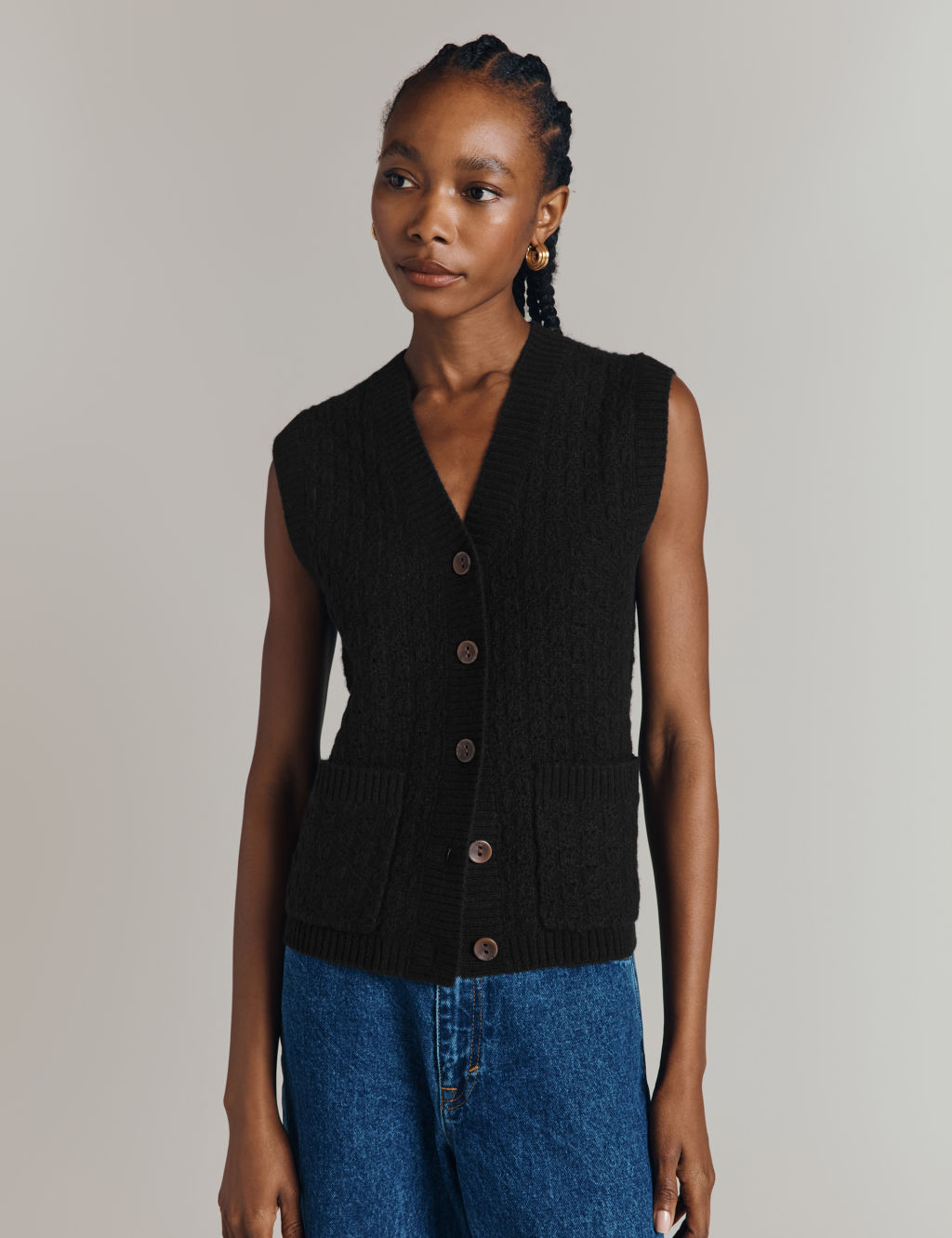 Wool Rich Textured Knitted Vest
