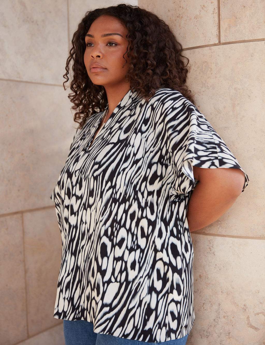 Animal Print V-Neck Relaxed Blouse