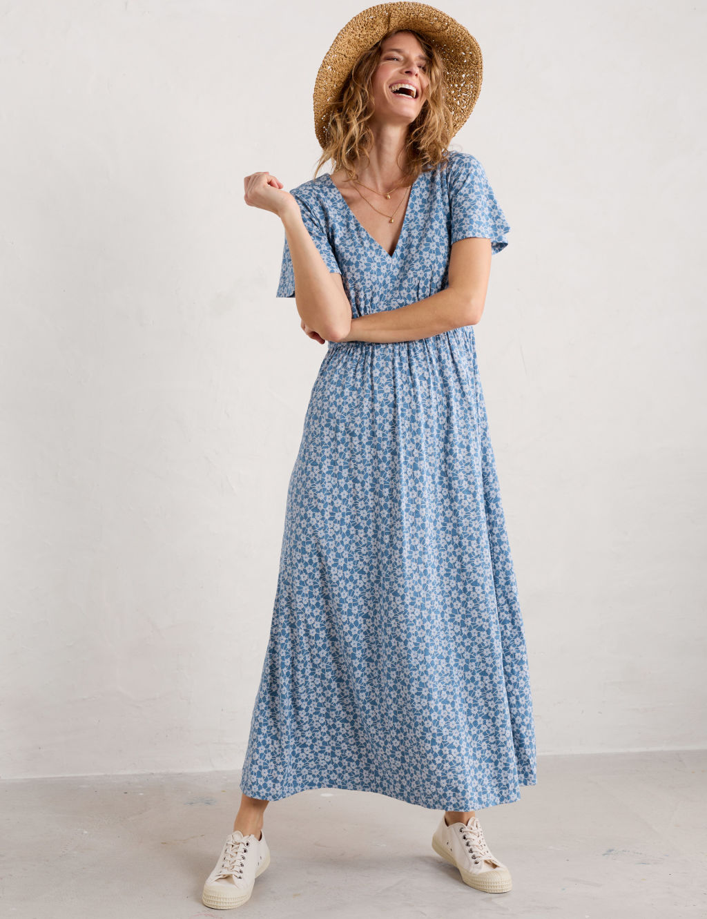 Pure Cotton Floral V-Neck Maxi Dress