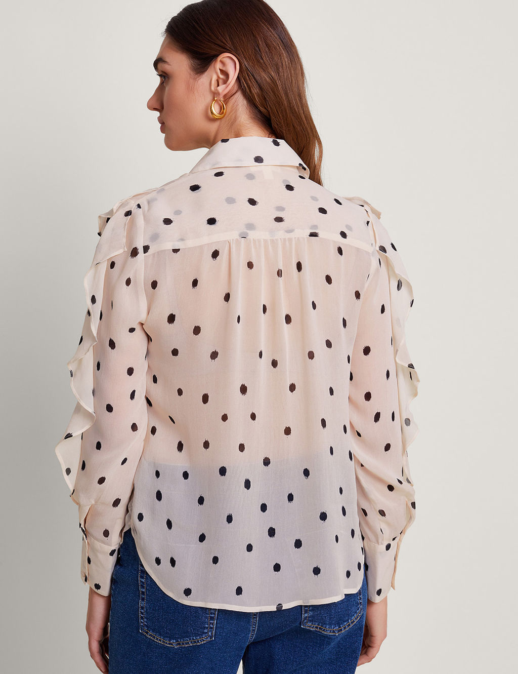 Polka Dot Collared Ruffle Blouse 2 of 4