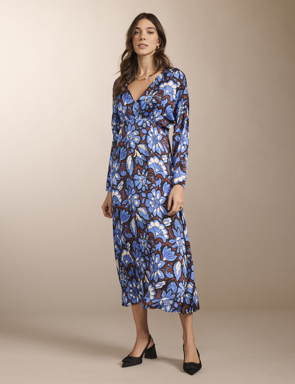 Floral V-Neck Midaxi Waisted Dress