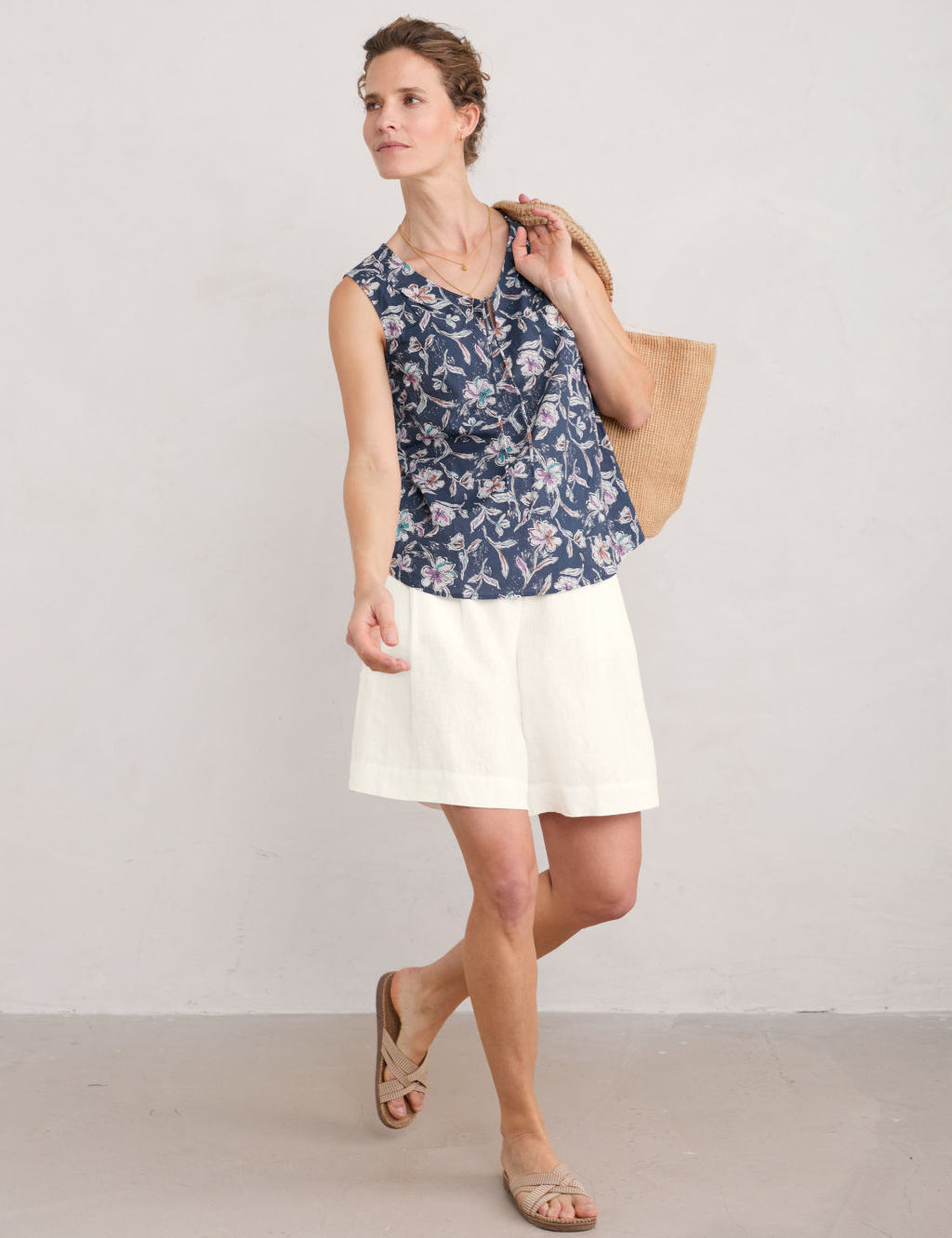 Pure Cotton Floral Tie Front Vest Top
