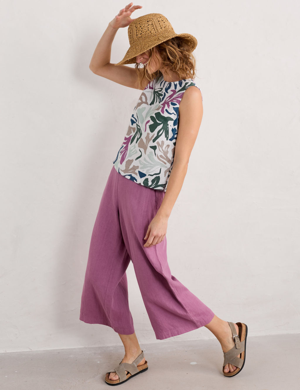 Pure Linen Floral Vest Top