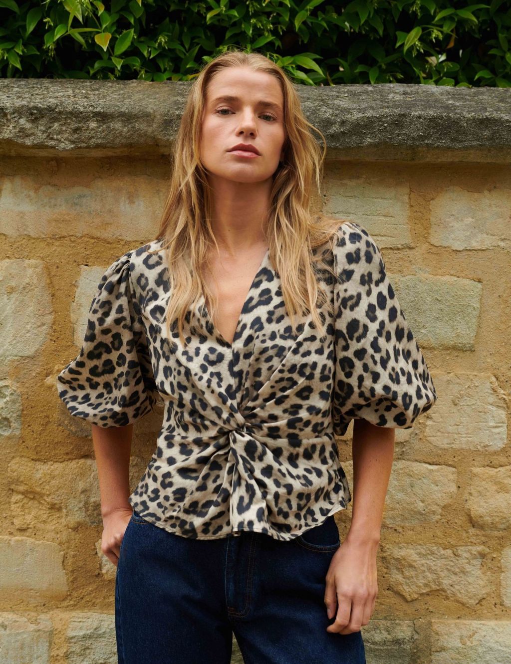 Pure Cotton Animal Print Twist Front Blouse