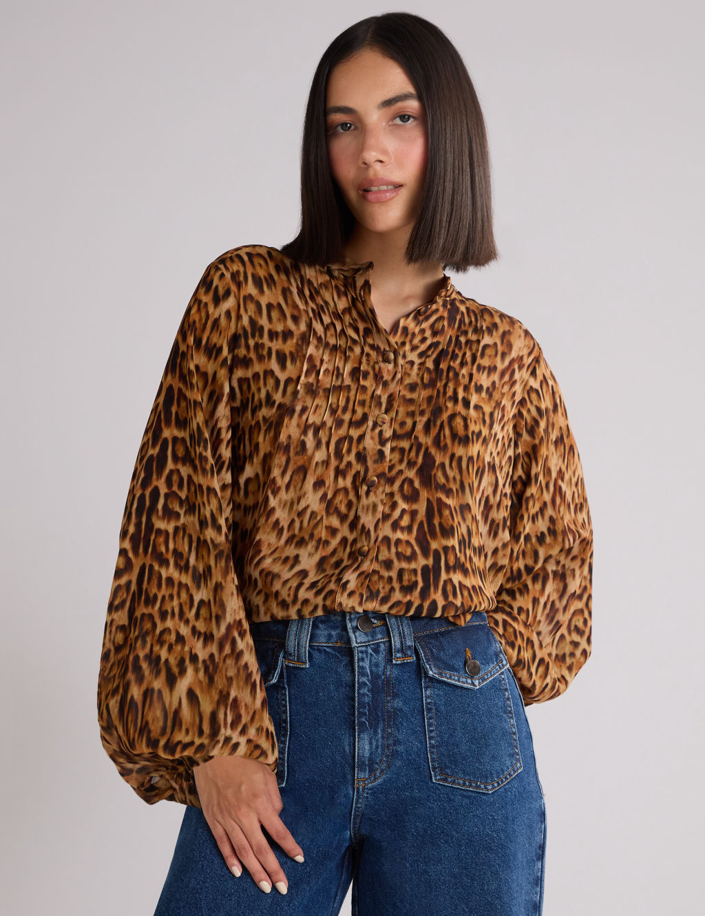 Animal Print Crew Neck Relaxed Blouse