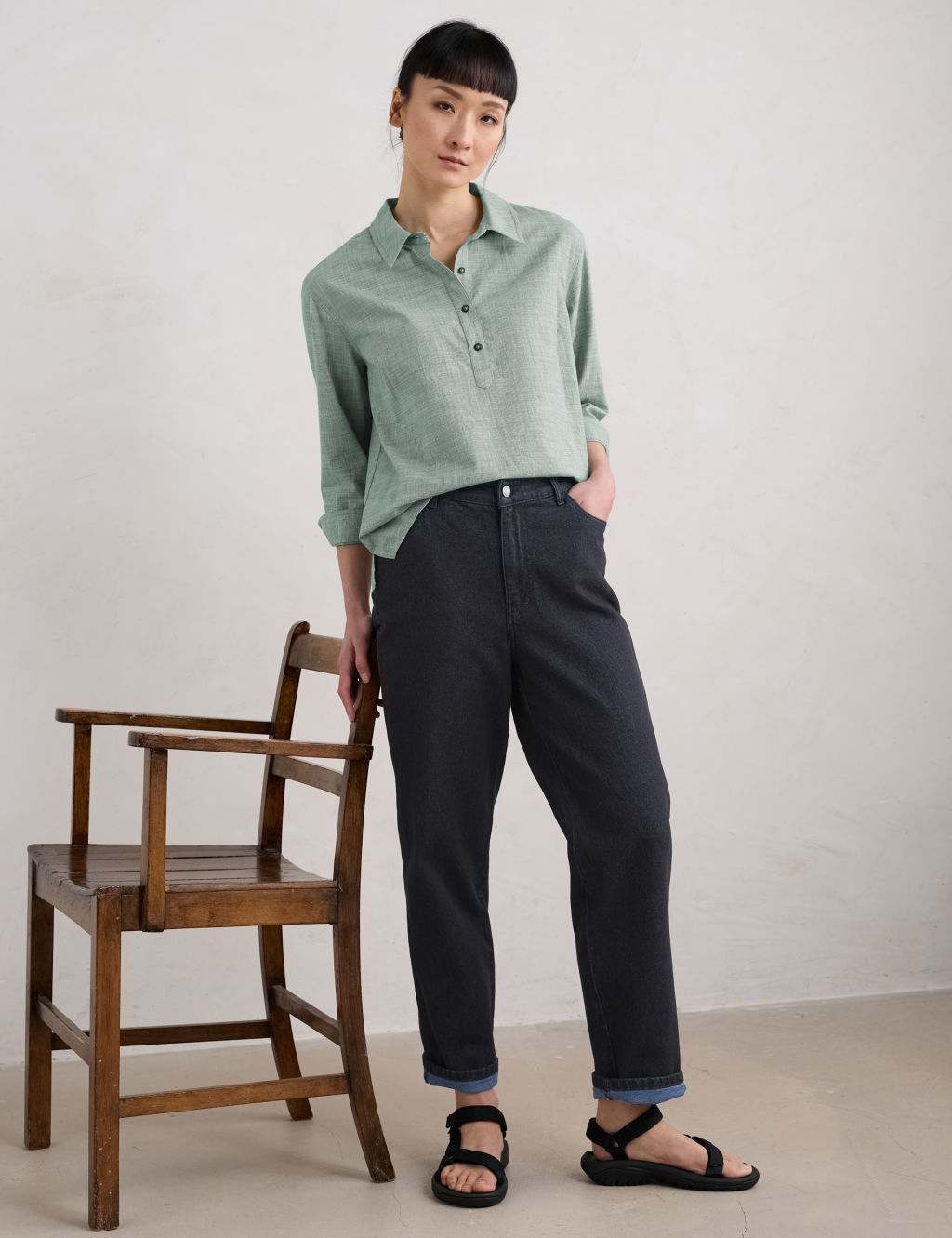 Pure Cotton Collared Relaxed Shirt