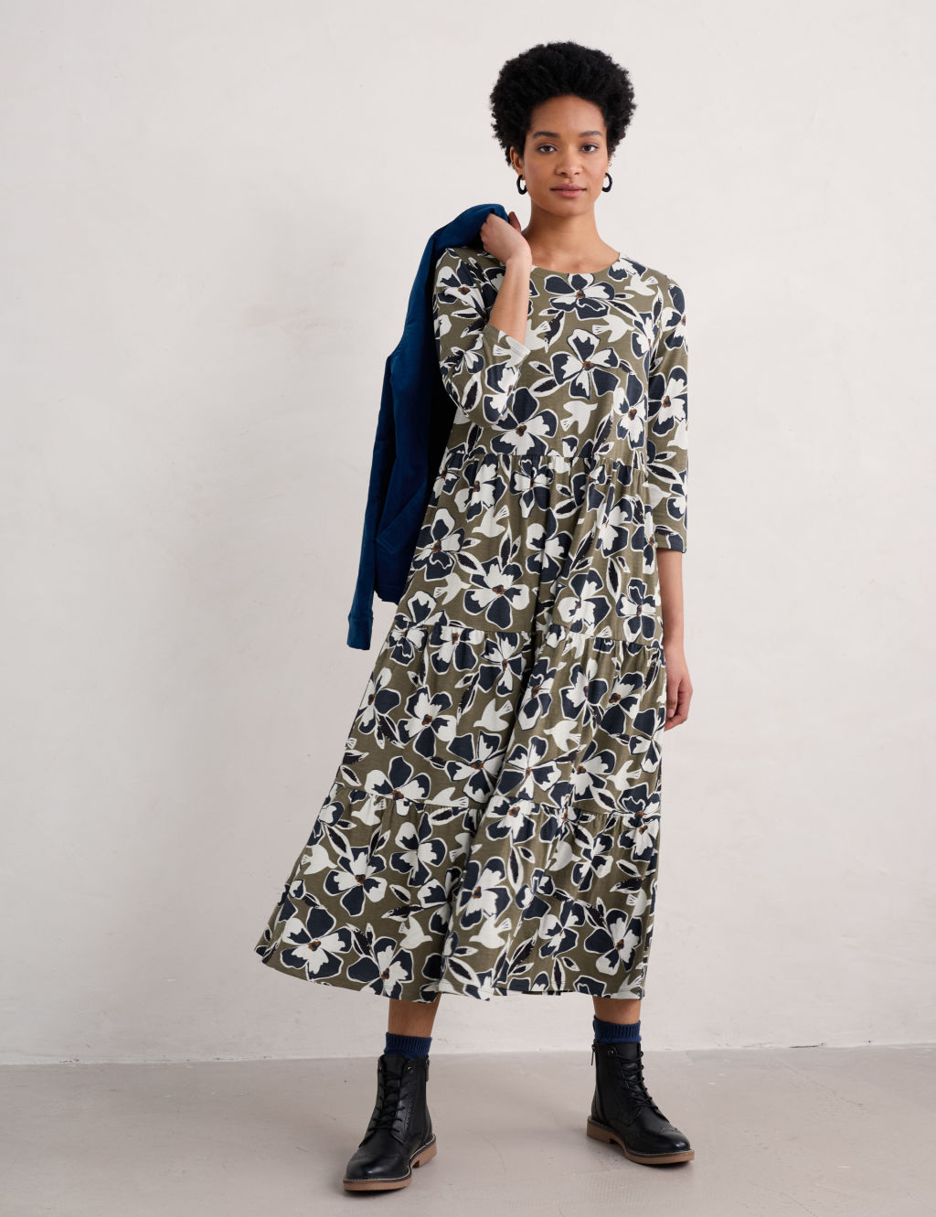 Pure Cotton Floral Midaxi Relaxed Dress