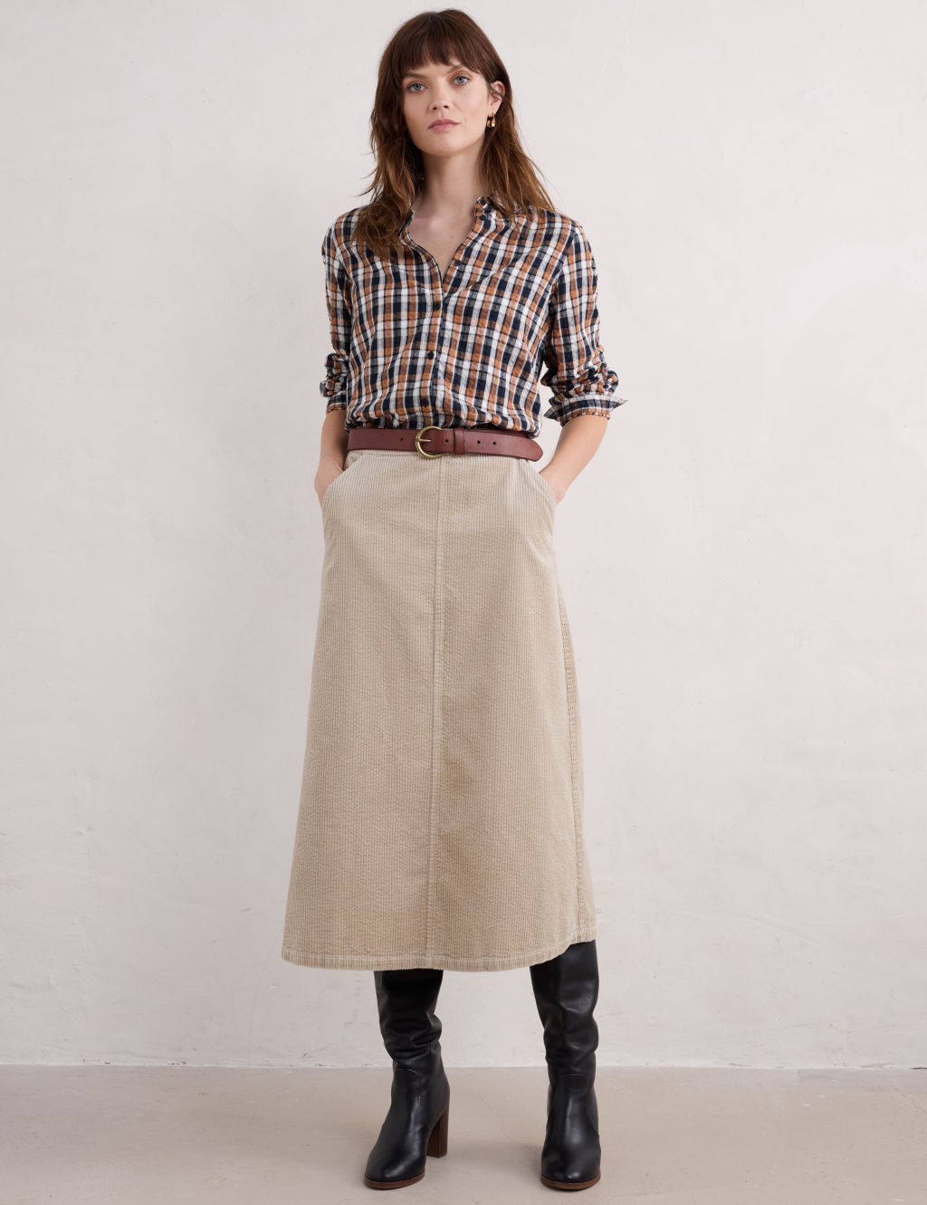 Pure Cotton Textured Midi A-Line Skirt