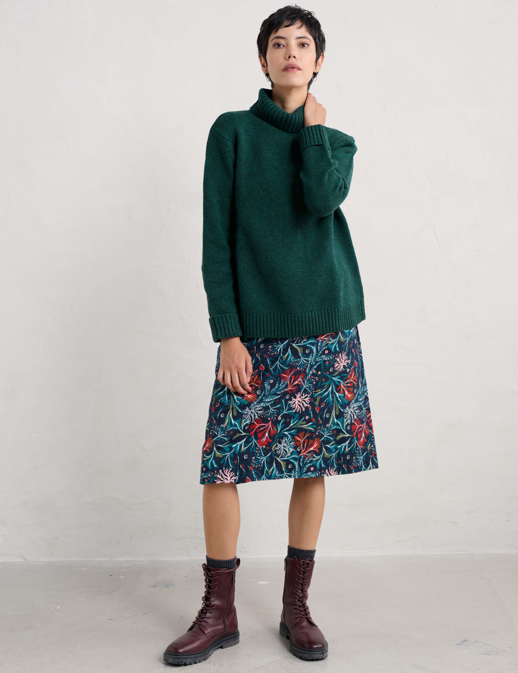 Pure Cotton Floral Midi A-Line Skirt