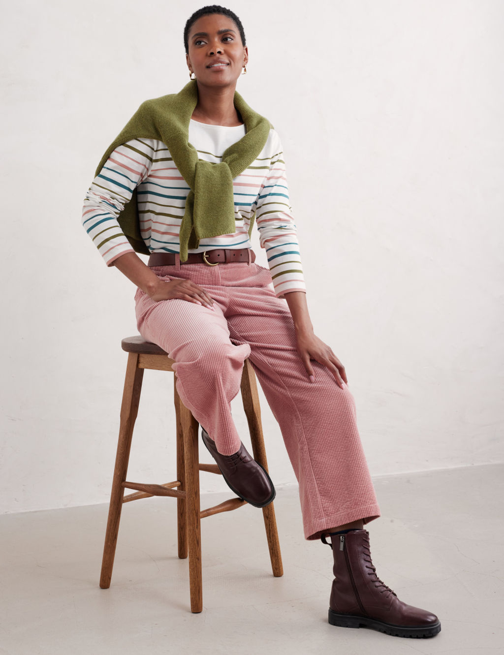 Pure Cotton Striped Round Neck Relaxed Top