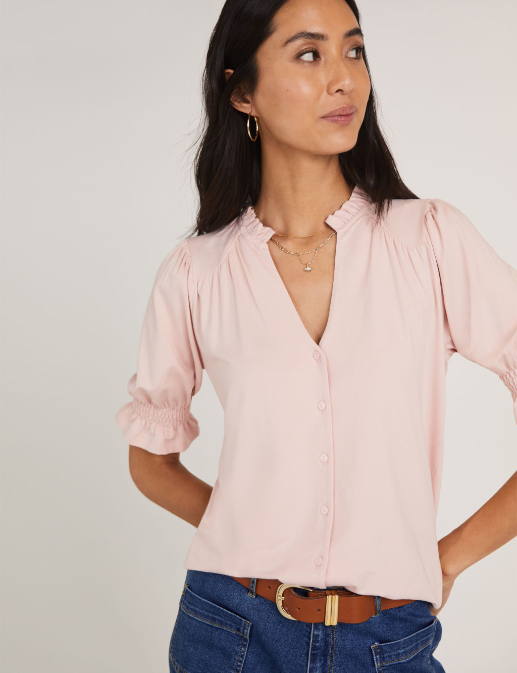 Notch Neck Frill Detail Blouse